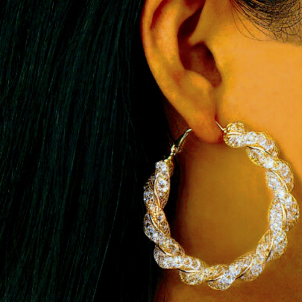 5⭐Rated! Geometric Crystal Twist Hoops - Picture 4 of 4